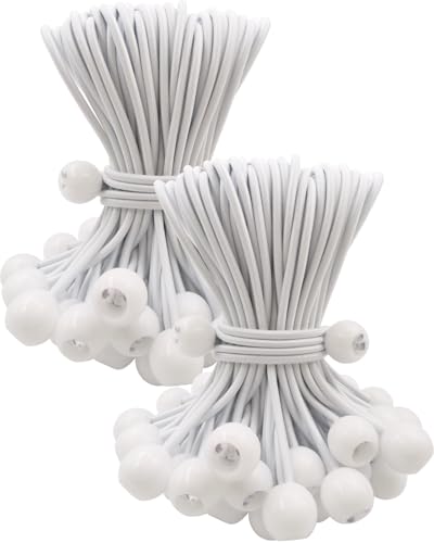 BINCKIN Spanngummis mit Kugel 15 cm, 100 Stück Gummispanner mit Kugel, Planenspanner mit Kugel Kurz, Zelt Spanngummi für Planen, Netze, Banner, Camping, Weiß von BINCKIN
