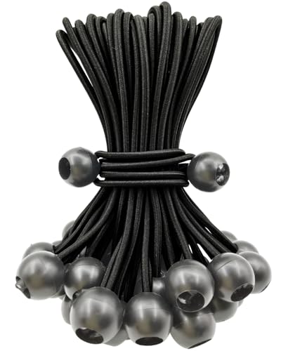 BINCKIN Spanngummis mit Kugel 15 cm, 25 Stück Gummispanner mit Kugel, Planenspanner mit Kugel Kurz, Zelt Spanngummi für Planen, Netze, Banner, Camping, Schwarz von BINCKIN