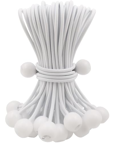 BINCKIN Spanngummis mit Kugel 15 cm, 25 Stück Gummispanner, Planenspanner Kurz, Zelt Spanngummi für Planen, Netze, Banner, Camping, Weiß von BINCKIN
