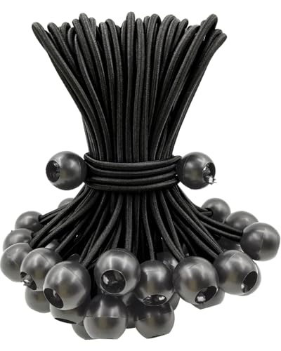 BINCKIN Spanngummis mit Kugel 15 cm, 50 Stück Gummispanner mit Kugel, Planenspanner mit Kugel Kurz, Zelt Spanngummi für Planen, Netze, Banner, Camping, Schwarz von BINCKIN