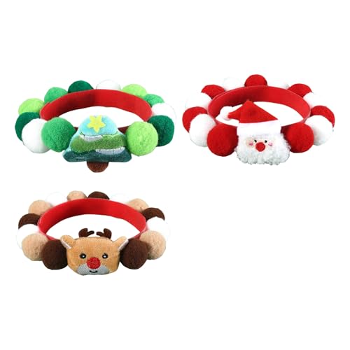 Haustier-Halsbänder aus Plüsch mit bunten Pompons für Partys, Weihnachten, saisonale Katzen, Halsbänder für Festivals, Feiern, 3 Stück Haustier-Halsbänder aus Plüsch mit bunten Pompons für Partys, Weihnachten, saisonale Katzen, Halsbänder für Festivals, Feiern, 3 Stück von BINGGA