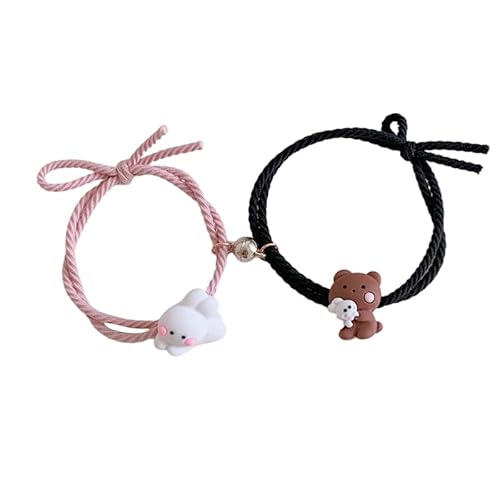 BINGHONG3 2pcs/Set elastisches Seil Haarring Cartoon Bären Kaninchen Magnetische Armbänder Geschenke für Freundin Tochter Kinder Paar Armbänder Armbänder von BINGHONG3
