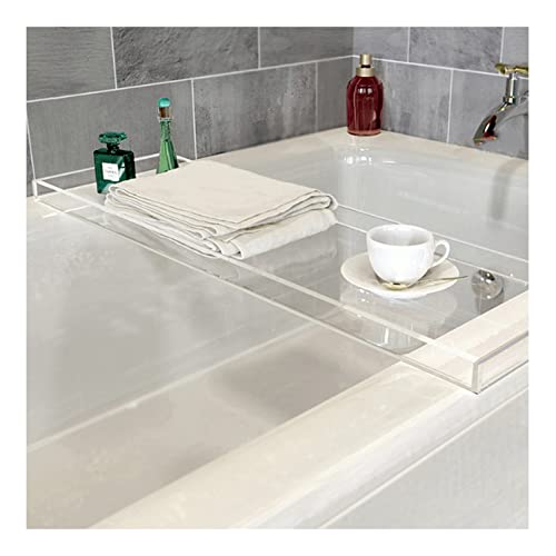 Badewannenablage Acryl Glas, Badewannenbrett Wannenablage Badewannentablett zum Baden Badewannen Zubehör Ablage Tablett Deko Bad Badezimmer Accessoires, Weiß (76x20cm) von BINGLIU