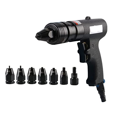 Drucklufthammer-Set, Pneumatisches Luftnietmuttern-Werkzeug Kurzlauf-Lufthammer-Kit Insert Thread Pull Setter Nietmuttern Werkzeug for M3 M4 M5 M6 M8 M10 M12 Muttern Druckluftwerkzeuge(200RPM with M10 von BINGNU