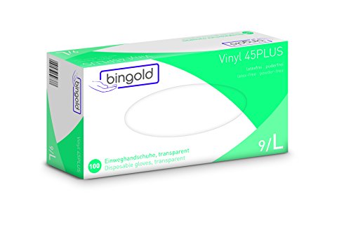 Bingold 604637Karton Vinyl 45Plus Einmal Handschuhe, Größe L, Transparent, 1000 Stück Bingold 604637Karton Vinyl 45Plus Einmal Handschuhe, Größe L, Transparent, 1000 Stück von BINGOLD