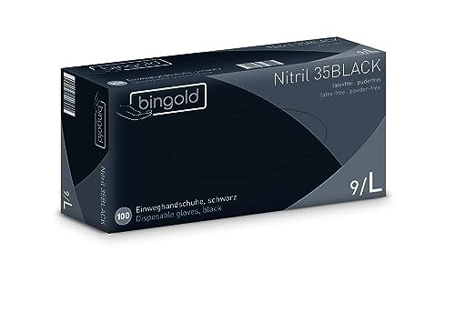 Einmalhandschuhe Nitril 35BLACK, schwarze Nitrilhandschuhe, Größe L, 100-er Pack von BINGOLD
