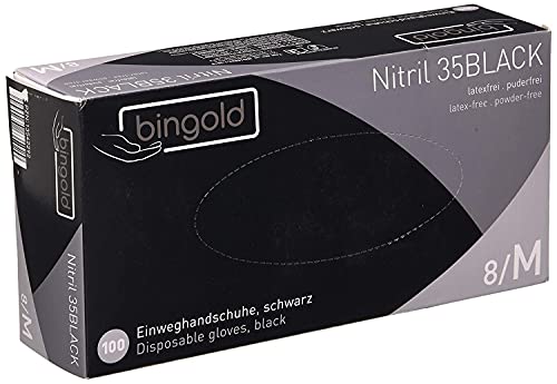 Einmalhandschuhe Nitril 35BLACK, schwarze Nitrilhandschuhe, Größe M, 100-er Pack von BINGOLD