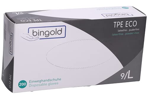 Einmalhandschuhe TPE ECO Handschuhe, transparent, Größe L, 200-er Pack von BINGOLD