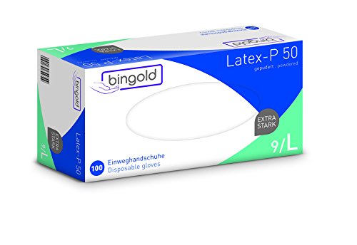 Einweghandschuhe Latex-P 50 weiß, gepudert, Größe L, 100-er Pack von BINGOLD