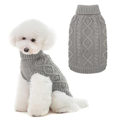 BINGPET Hunde-Strickpullover mit Rollkragen im klassischen Zopfstrick, Hundemantel, warmer Sweater, Outfits für Hunde und Katzen für Herbst und Winter von BINGPET