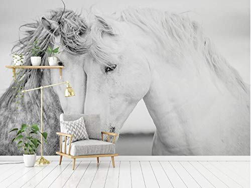 Benutzerdefinierte moderne nordische minimalistische Fototapete paar weiße Pferd Hintergrund 3d Tapete, 250 * 175cm von BINLUO