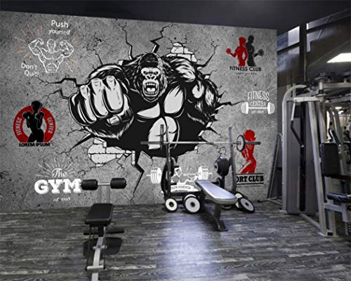 Tapete Hintergrund-Tapetenbenutzerdefinierte 3D Gym Cartoon Fototapete Kreative Fitness Bodybuilding Gorilla Breaking Wand Gym Hintergrund Wand, 250 * 175 Cm von BINLUO