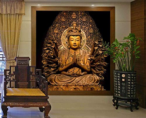 Tapete Hintergrund-Tapetenindividuelle Fototapeten Goldener Buddha Buddhistischer Tempel Wandbild Wohnzimmer Tapete 3D Stereo Tapete, 200 * 140 Cm von BINLUO