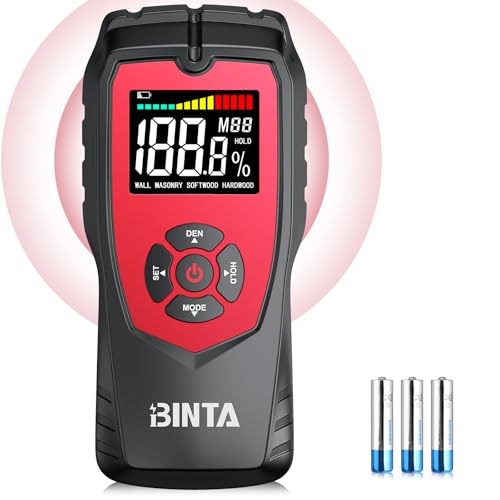 BINTA Feuchtigkeitsmessgerät Holzfeuchtemessgerät Wand Feuchtigkeitsdetektor mit LCD-Display 4 Messmodi für Wände, Trockenbau, Holz, Mauerwerk, Holzbearbeitung, Putz, Boden mit Alarmfunktion BINTA Feuchtigkeitsmessgerät Holzfeuchtemessgerät Wand Feuchtigkeitsdetektor mit LCD-Display 4 Messmodi für Wände, Trockenbau, Holz, Mauerwerk, Holzbearbeitung, Putz, Boden mit Alarmfunktion von BINTA