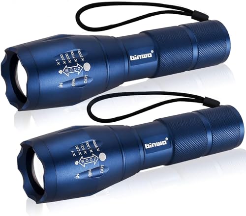 BINWO Helle 2000 Lumen Taschenlampe 5 Lichtmodi(Blau 2 Stück), Taktische Zoombar Wasserdicht Torch für Outdoor/Angeln/Wandern/Notfäll/Camping von BINWO
