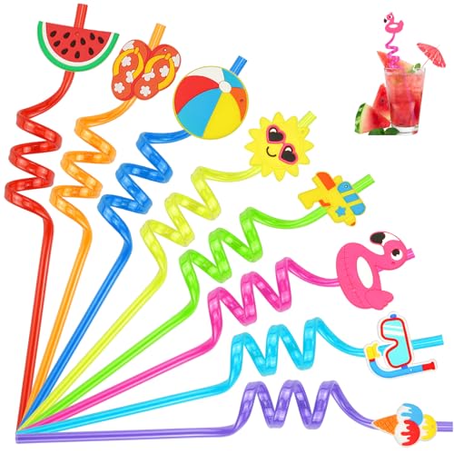 Cocktail Strohhalme Trinkhalme Plastik Dicke Plastikstrohhalme mit Knick 16 Stück Trinkröhrchen Nur Wiederverwendbar Straws Pool Party Deko Strohalme Kunststoff für Kinder Erwachsene (Sommer) von BINYI