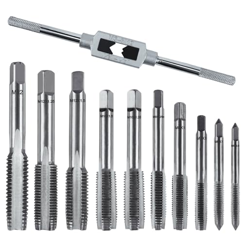 Gewindeschneider Gewindebohrer Set M5 M6 M7 M8 M10 M12 Gewindeschneidsatz 11 Tlg Metrisch mit BohrerFeingewinde Werkzeug Gewindeschneidmaschine Zoll Profi Windeisen M3 - M12 Tap and Die Set von BINYI