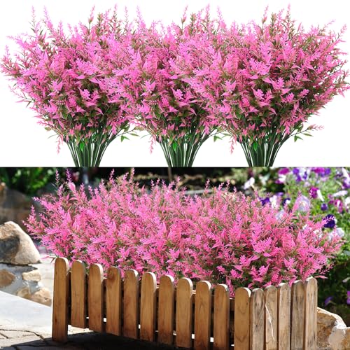 Künstliche Pflanzen Blumen Kunstblumen Im Topf Wie Echt UV Beständig 10 Bündel Fake Flowers Künstliche Balkonpflanzen Sträucher Deko Kunstblume Lavendel für Tisch Haus Garten Dekoration (Rosa) von BINYI