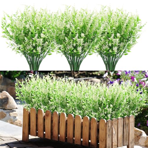 Künstliche Pflanzen Blumen UV Beständig Kunstblumen Im Topf Wie Echt 10 Bündel Fake Flowers Sträucher Deko Kunstblume Künstliche Balkonpflanzen Lavendel für Haus Tisch Garten Dekoration (Weiß) von BINYI