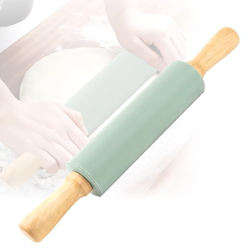 Nudelholz Teigroller Wellholz Holz Silikon Rolling Pin Groß Backrolle Ausrollhölzer mit Holzgriff und Antihaft Oberfläche Teigwalze 38 cm Nudelhölzer Knetrolle für Gebäck Nudelteig Cookie von BINYI