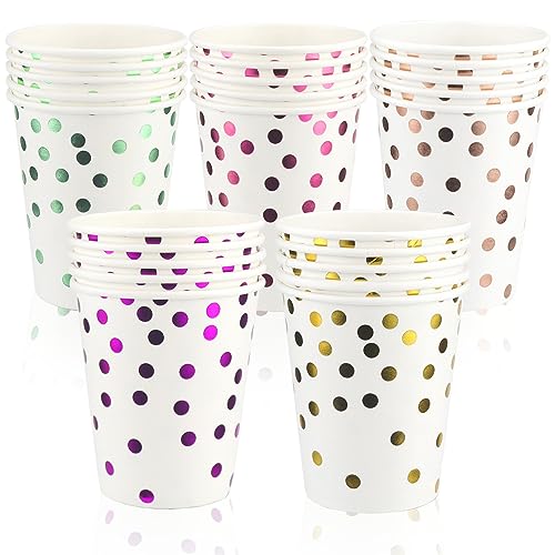 Pappbecher Einwegbecher Bunte Trinkbecher Becher Einweg mit Gold Dot Partybecher 250ml Disposable Paper Cups Papierbecher für Party Weihnachtsfeier Kinderparty Hochzeit 50 Stück (C) von BINYI