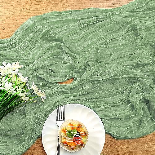 Tischläufer Käsetuch Salbei Grün Tischläufer Hochzeit Tischdeko Musselin Dekostoff Läufer Tisch Table Runner Waschbar Seihtuch-Tischband für Boho-Hochzeit Geburtstagsparty 90x300cm von BINYI