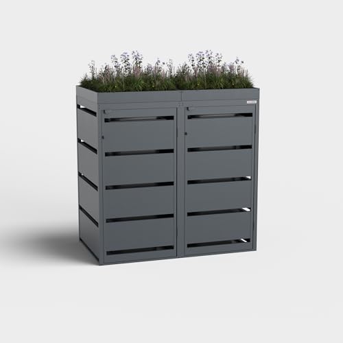 BIO Stefan® Dagobert Mülltonnenbox 2er Set für 120L mit Pflanzendach | verzinkter Stahl | robuste Mülltonnenverkleidung | Müllbox, Müllhaus | verwendbar als Paketbox | Box für Mülltonnen von BIO Stefan