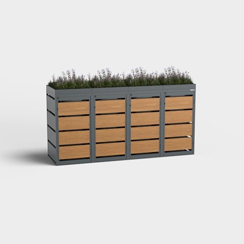 BIO Stefan® Dagobert Mülltonnenbox 4er Set für 120L mit Pflanzendach | verzinkter Stahl | robuste Mülltonnenverkleidung | Müllbox, Müllhaus | verwendbar als Paketbox | Box für Mülltonnen von BIO Stefan