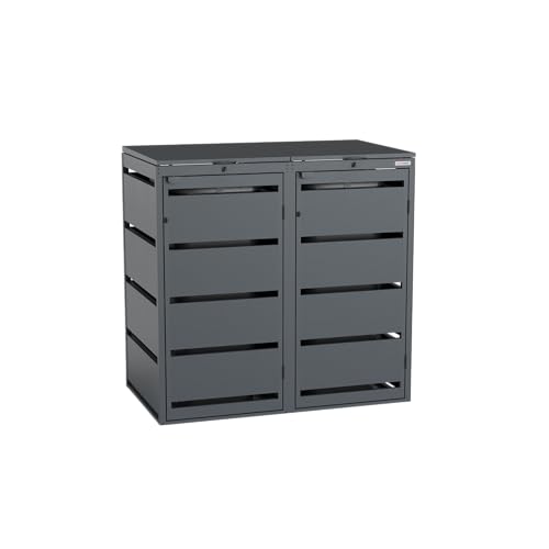 BIO Stefan Dagobert Mülltonnenbox 2er Set für 120 Liter Mülltonne | verzinkter Stahl | robuste Mülltonnenverkleidung | Müllbox, Müllhaus | verwendbar als Paketbox | Box für Mülltonnen | Anthrazit von BIO Stefan