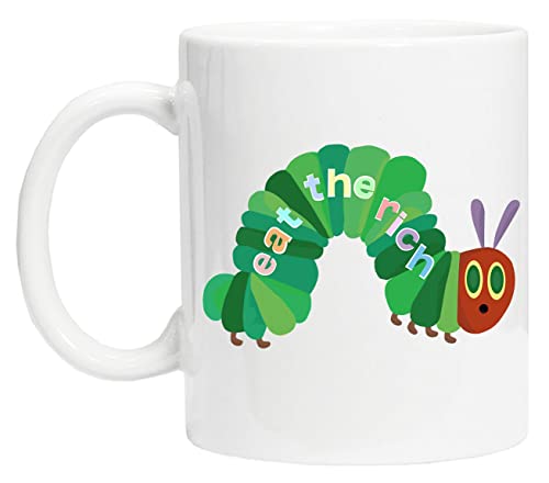 Eat The Rich Hungry Caterpillar Wiederverwendbare Tasse aus weißem Glas für Tee und Kaffee Coffe Cup von BIOCLOD