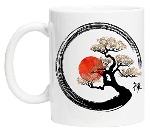 Enso-Kreis Und Bonsai-Baum Auf Leinwand Wiederverwendbare Tasse aus weißem Glas für Tee und Kaffee Coffe Cup von BIOCLOD