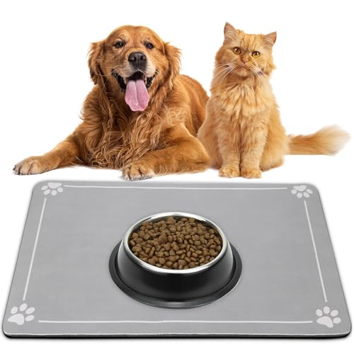 Napfunterlage Hund Silikon rutschfeste Unterlage Hundenapf und Katzennapf wasserdichte Futtermatte für Hunde und Katzen Waschbare Hundenapf Unterlage 40×60cm Grau von BIODEGREEN