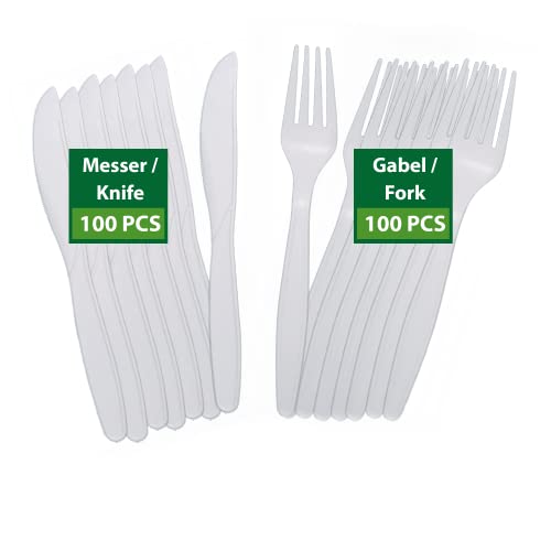 BIODORF Umweltfreundliche Mehrweg Besteck|200 Stück (100 Kompostierbare Gabel, 100 Kompostierbare Messer)|Plastikfrei|Biologisch abbaubar Besteck von BIODORF