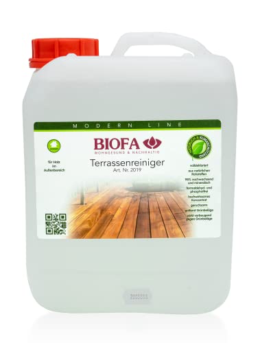 BIOFA Terrassenreiniger für Holz im Außenbereich Terrassen, Dielen, Gartenmöbel, Pergolen, Sichtblenden u. Beton, Dachziegel, Gehwegplatten (5 Liter) von BIOFA