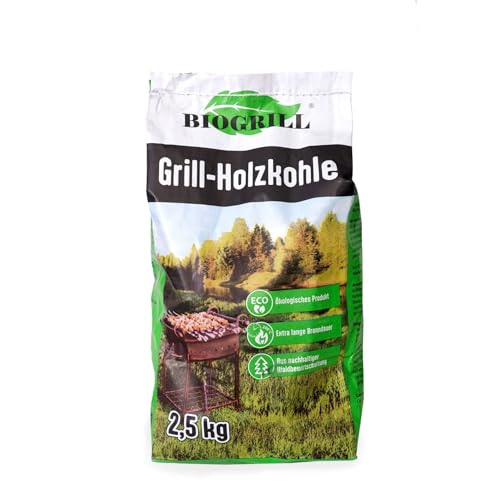 BIOGRILL Grill Holzkohle 2,5 kg aus Buche/Eiche/Esche – BBQ Kohle für Holzkohlegrill, Steakhouse – Premium Qualität, Hartholz Grillkohle für Perfektes Grill, Extra Lange Glut, Charcoal (2,5 kg) von BIOGRILL