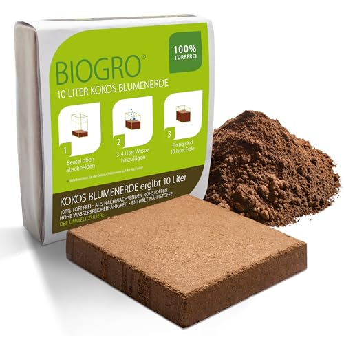 BioGro® Kokoserde gepresst im Quellbeutel - Biologisch abbaubare, torffreie Blumenerde aus Kokosfasern ideal als Anzuchterde (10 Liter, 1 Stück) von BIOGRO