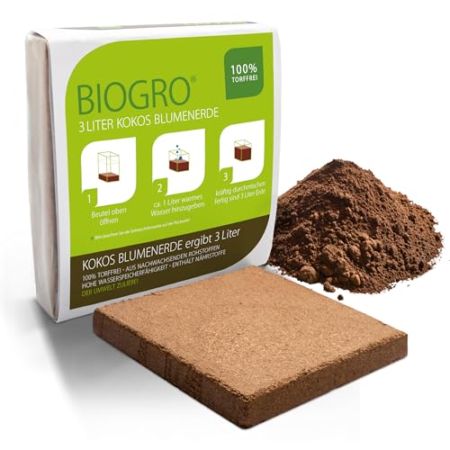 BioGro® Kokoserde gepresst im Quellbeutel - Biologisch abbaubare, torffreie Blumenerde aus Kokosfasern ideal als Anzuchterde (3 Liter, 1 Stück) von BIOGRO