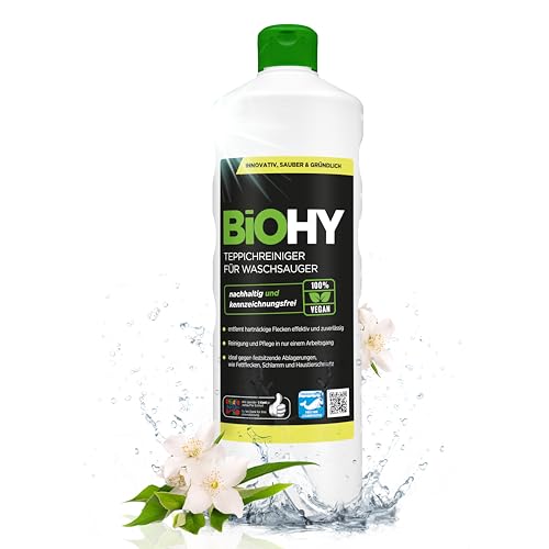 BIOHY Teppichreiniger für Waschsauger (1l Flasche) | geeignet für alle Waschsauger | entfernt Flecken und Schmutz mühelos | Reinigung und Pflege in einem | materialschonend & tierfreundlich von BIOHY