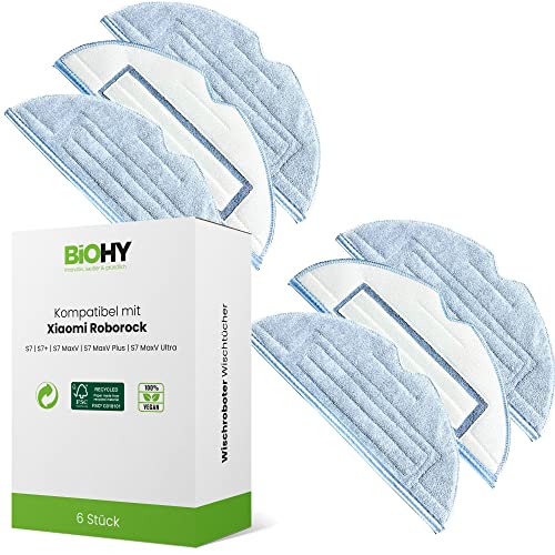 BiOHY Wischtücher Set (6er-Set) | kompatibel mit Roborock S8, S7, S7 +, MaxV Ultra, S7 Pro Ultra | Wischroboter Ersatz Zubehör für Roborock Wischtücher | Bodenwischer passend zum Original von BIOHY