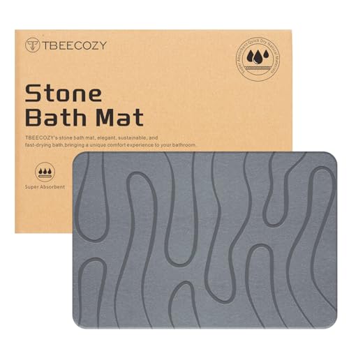 TBEECOZY Stein-Badematte, Badematte, Kieselgur-Duschmatte, zum Trocknen, harte Badezimmermatte, rutschfest, super saugfähig, Stein-Badematten für Badezimmer, Dusche, Boden, 80 x 61 cm von BIOIWGY