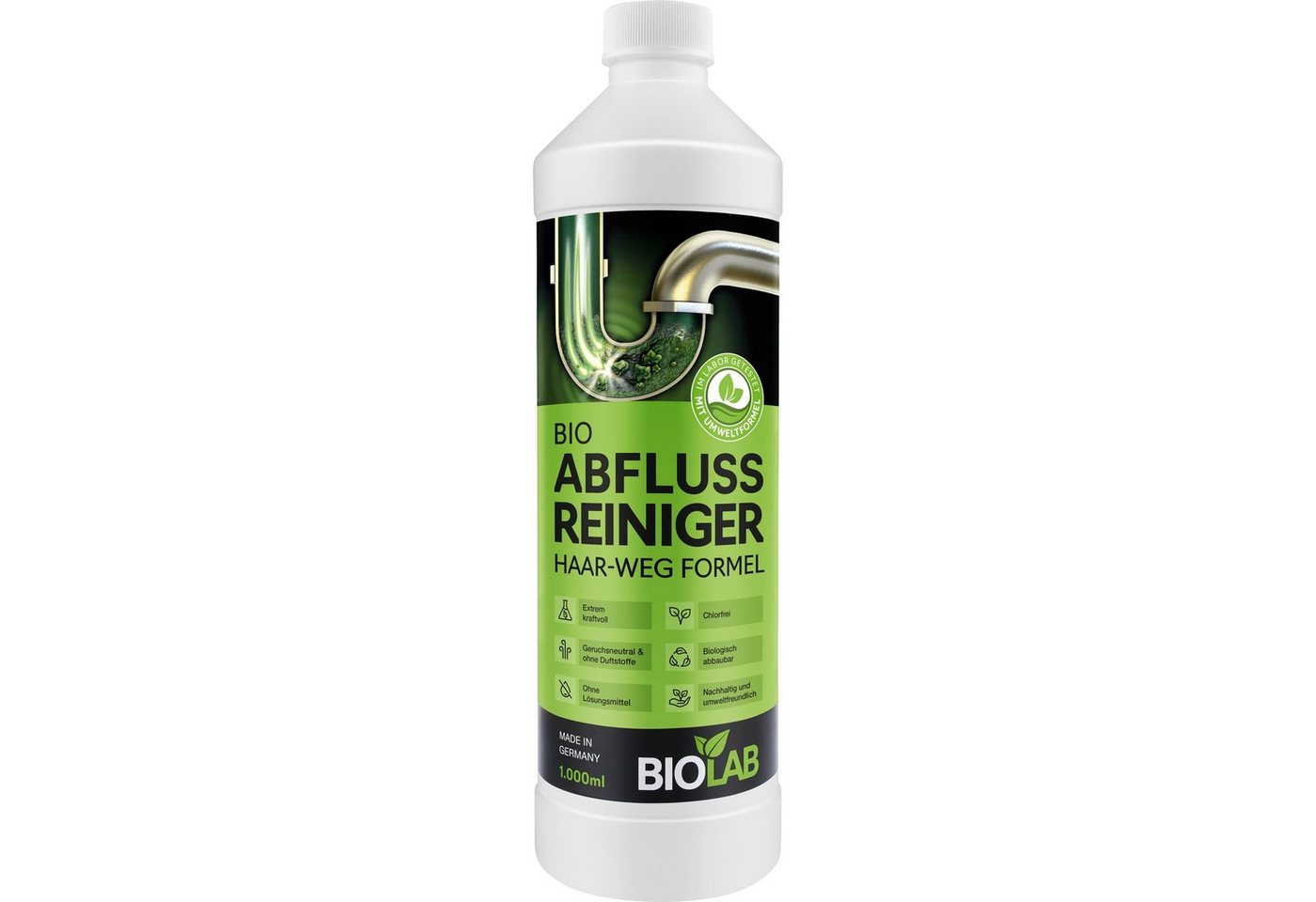 BIOLAB Abflussreiniger Rohrreiniger (mit Haarweg Formel, [1-St. 1000 ml reichen für bis zu 10 Anwendungen) von BIOLAB