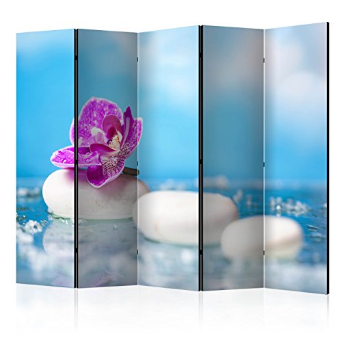 RAUMTEILER/PARAVENT B&D XXL - Paravent Raumteiler Innen Spa Zen 225x172 cm 5-teilig Einseitig Raumtrenner Trennwand Holz Room Divider Spanische Wand Raum Abtrennung blau Rose weiß b-B-0189-z-c von BIOMBO B&D XXL