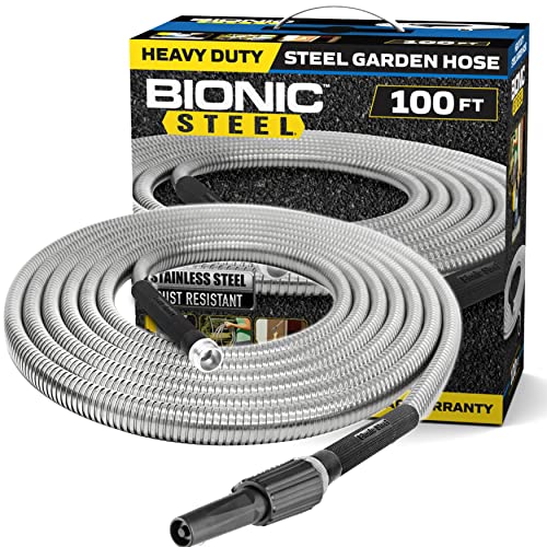 BIONIC STEEL 100 Fuß Gartenschlauch, 304 Edelstahl-Metallwasserschlauch 100 Fuß, flexibler Schlauch, knickfrei, ultraleicht und langlebig, bruchfest, einfach aufzuwickeln, 500 PSI von BIONIC STEEL