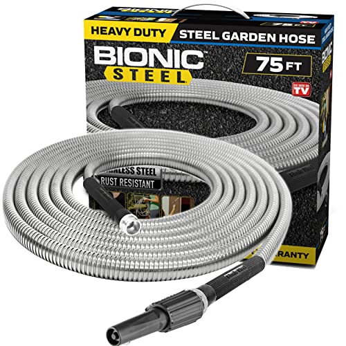 BIONIC STEEL 75 Fuß Gartenschlauch, 304 Edelstahl-Wasserschlauch 75 Fuß, flexibler Schlauch, knickfrei, ultraleicht und langlebig, bruchfest, einfach aufzuwickeln, 500 PSI von BIONIC STEEL