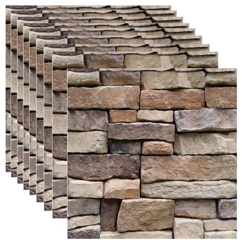 3D Wandpaneele Selbstklebend, 10 Stück Wandverkleidung Selbstklebend PVC Wandaufkleber Wasserdicht Wandtapete, 30x 30cm Wandpaneele für Wohnzimmer,Schlafzimmer,Küche,Wandverkleidung (Felsen) von BIONSUIKIM