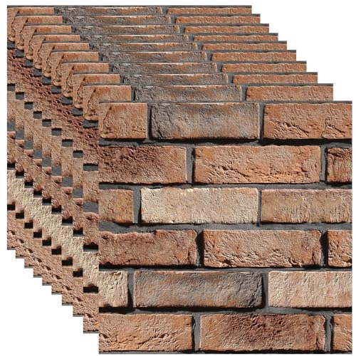BIONSUIKIM 3D Wandpaneele Selbstklebend, 10 Stück Wandverkleidung Selbstklebend PVC Wandaufkleber Wasserdicht Wandtapete, 30x 30cm Wall Panel für Wohnzimmer,Schlafzimmer,Küche (Großer Ziegel) von BIONSUIKIM