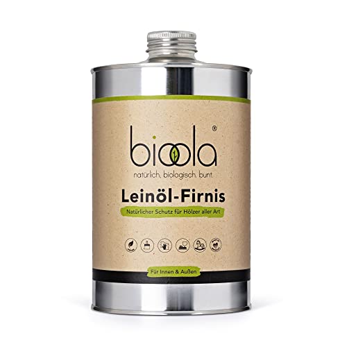 bioola® nature Leinöl-Firnis 1 Liter, plastikfrei verpackt - natürlich-biologischer Holzschutz für Innen & Außen - vegan & lebensmittelecht - Made in Germany von BIOOLA