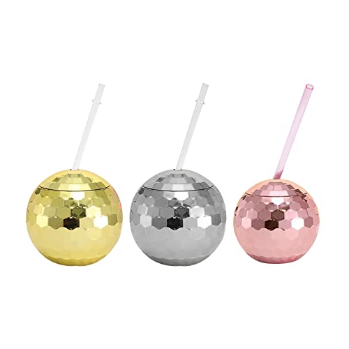 BIOSA 600 Ml Disco Ball Getränk Tumbler mit Stroh Und Deckel, Niedliche Funkelnde Glitzer Cocktail Cup Junggesellenparty Trinkbecher for Nachtclub Bar Hochzeit Golden von BIOSA