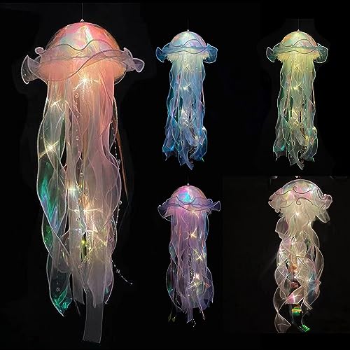 BIOSA Jellyfish Buntes Nachtlicht, Knopfbatterie, hängende Deckenlaterne, realistisch, mit Bandperle for Kinderzimmer von BIOSA