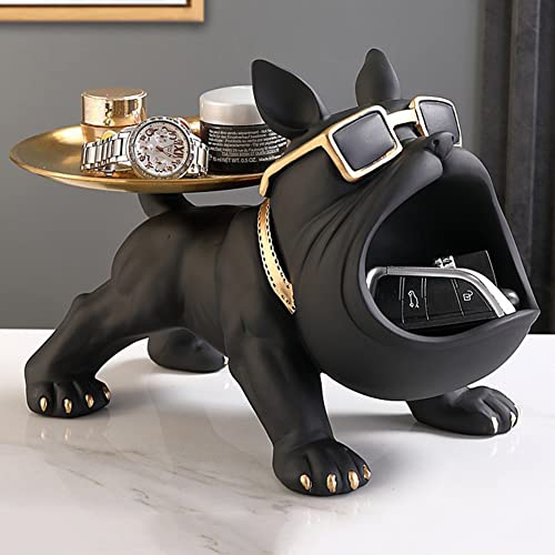 BIOSA Kunstharz Bulldogge Schreibtisch Aufbewahrungsstatue, Multifunktional Büro Zuhause Dekoration Münzen Sparschwein Aufbewahrungstablett von BIOSA